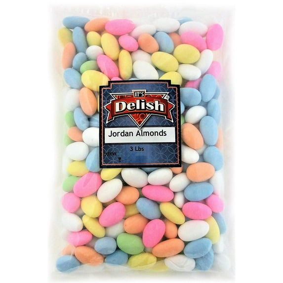 Assorted Jordan Almonds Pastel Colors by Its Delish, 3 LBS Bulk - Almond Nut with Sweet Hard Candy Coating - Candied Wedding Favors, Bridal and Baby Showers, Party Buffets - USA Made, Vegan & Kosher