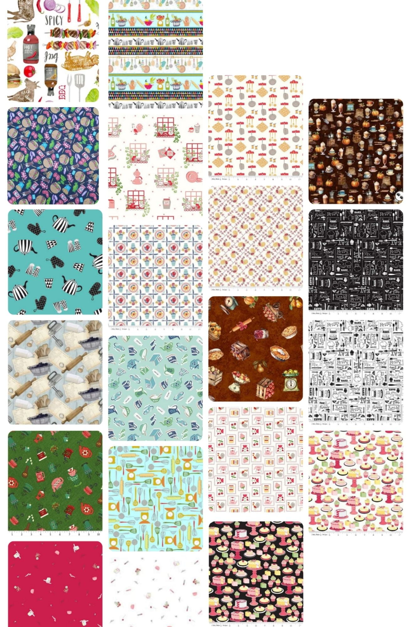 Assorted Kitchen Theme Cotton - 1/2 Yard Cuts - 10 Prints- Fabric Bundle