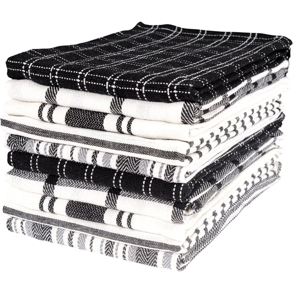 KAF Home Assorted Kitchen Towels, Flat Weave, 100% Cotton, 10 Pack, 18" x 28", Black