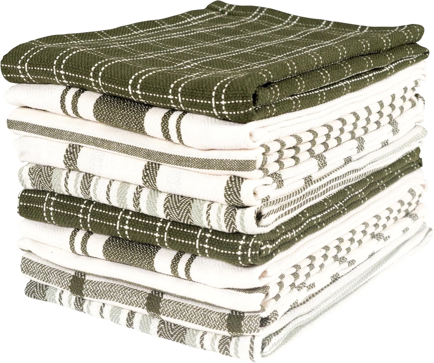 KAF Home Assorted Cotton Kitchen Towels Set, Flat Dish Towels, 18” x 28”, Olive, 10 Pack