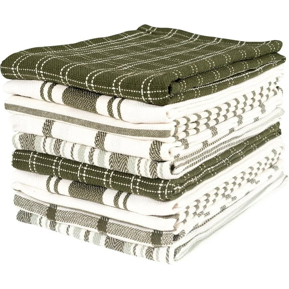 KAF Home Assorted Cotton Kitchen Towels Set, Flat Dish Towels, 18” x 28”, Olive, 10 Pack