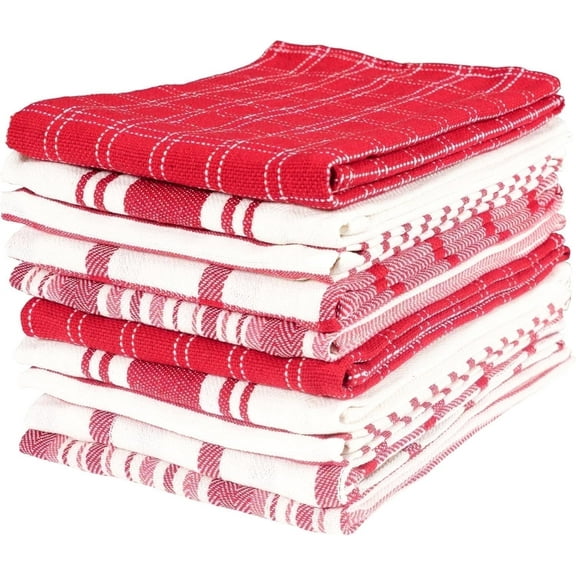 KAF Home Assorted Cotton Kitchen Towels Set, Flat Dish Towels, 18” x 28”, Red, 10 Pack