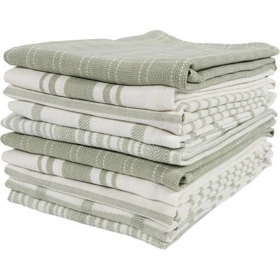 KAF Home Assorted Cotton Kitchen Towels Set, Flat Dish Towels, 18” x 28”, Sage, 10 Pack