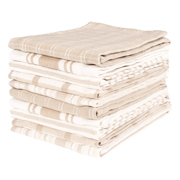 KAF Home Assorted Cotton Kitchen Towels Set, Flat Dish Towels, 18” x 28”, Beige, 10 Pack