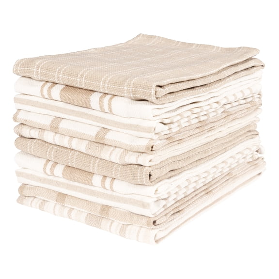 KAF Home Assorted Cotton Kitchen Towels Set, Flat Dish Towels, 18” x 28”, Beige, 10 Pack
