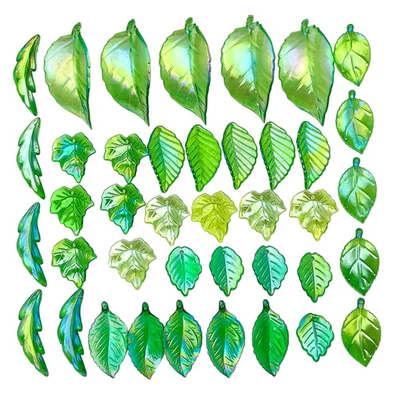 Assorted Leaf Shaped Beads Translucent Green Jewelry Crafting DIY Elements