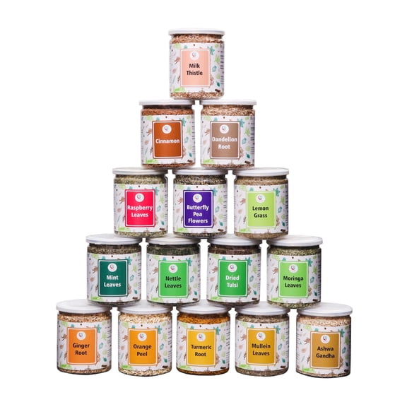 Assorted Loose Leaf Tea | 15 Delightful Herbs | Upto 900 Servings | 100% Raw & Natural | Add Health to your Soups, Smoothies, Teas and more | By Yogi's Gift