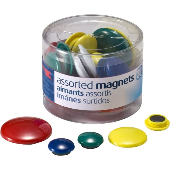 Assorted Magnets, Circles, Assorted Sizes And Colors, 30/tub | Bundle of 5