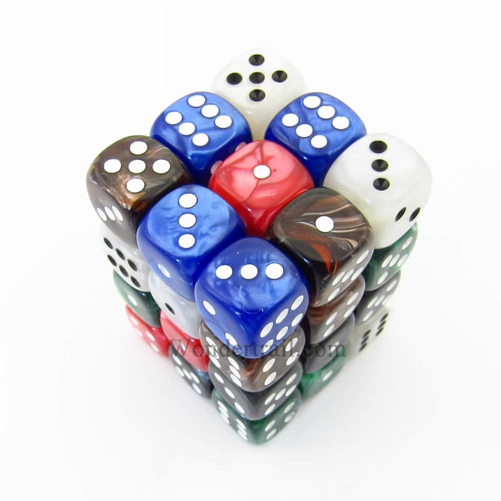 Assorted Marblized Dice with Pips D6 12mm (1/2in) Pack of 36 Koplow Games