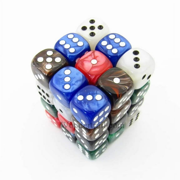 Assorted Marblized Dice with Pips D6 12mm (1/2in) Pack of 36 Koplow Games