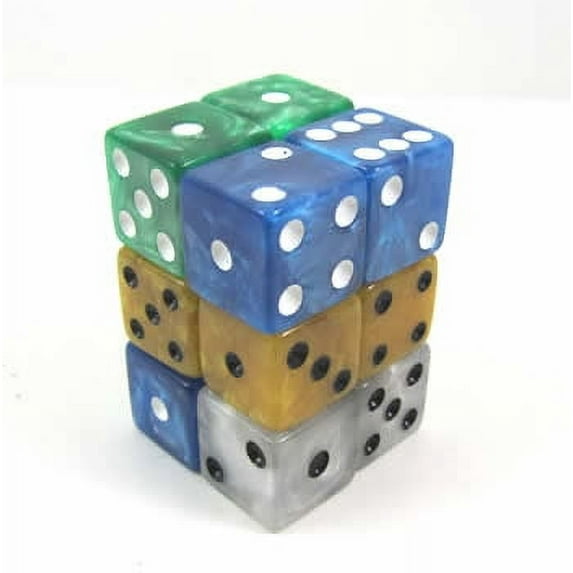 Assorted Marblized Dice with Pips D6 16mm (5/8in) Pack of 12 Koplow Games