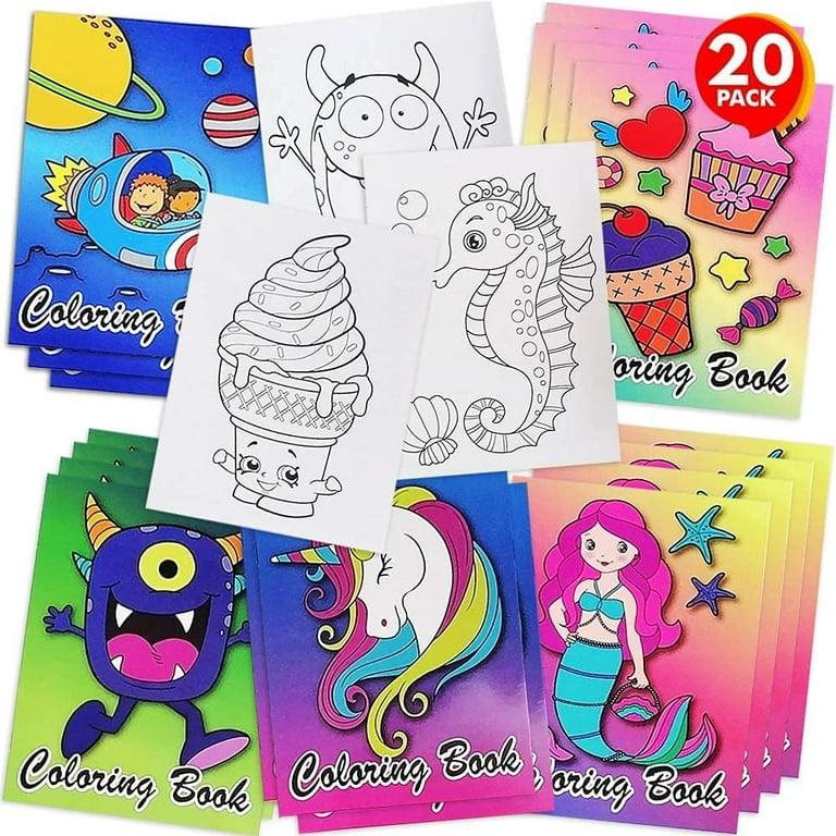 ArtCreativity Assorted Mini Coloring Books for Kids - Bulk Pack of 20 - 5 x 7 inch Small Color Booklets in 5 Designs, Fun Birthday Party Favors for