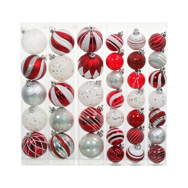 Assorted Mini Red & White Shatterproof Plastic Ball Ornament Tube, 1pc