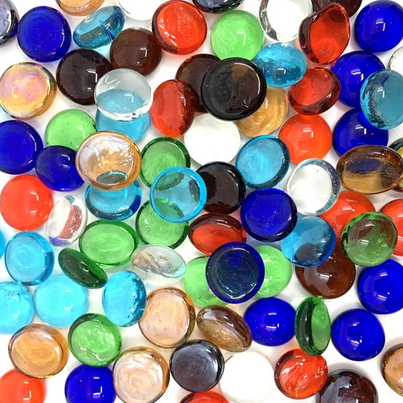 Assorted Mix Colors Glass Gemstone Beads Vase Fillers (1 LB) Flat Marble Beads Multiple Color Choices Aquarium Decor Rocks Floral Stones Decorative Mosaic Gem Pebbles (Approx. 85-100 PCS)