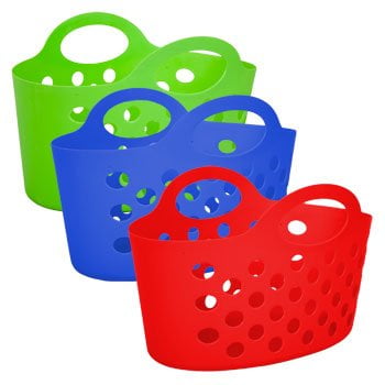 Assorted Multicolor Plastic Kids Storage Baskets with Handles 3ct