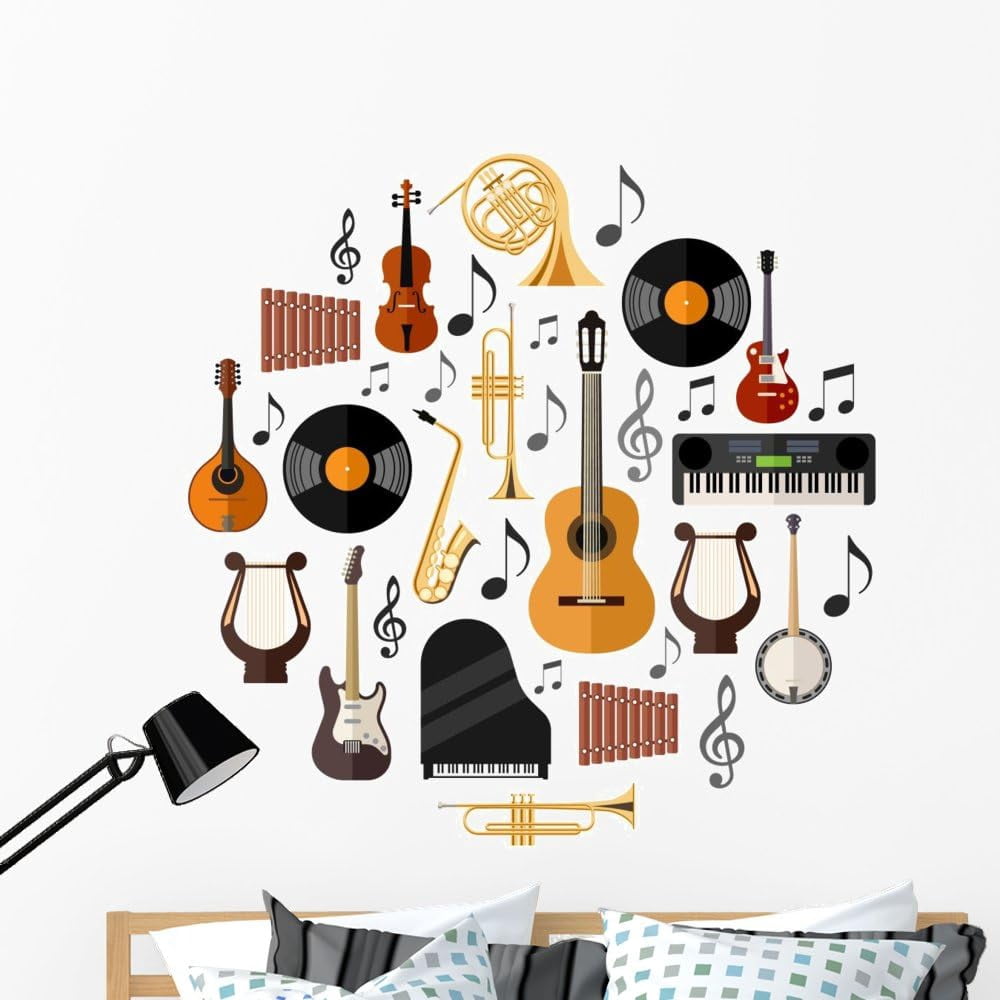 Assorted Musical Instruments Wall Decal Sticker Set Peel And Stick