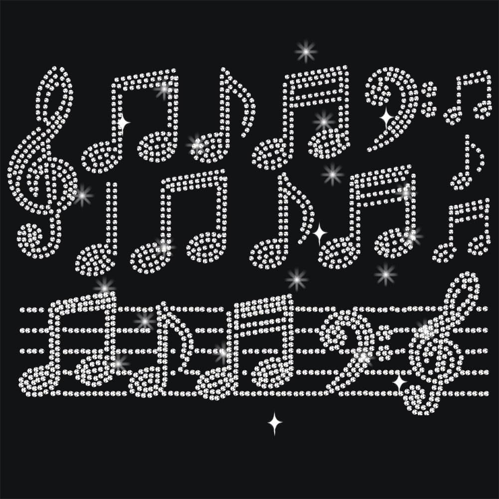 Kiss Stickers 8pcs Bling Music Notes Rhinestone Iron-On Patches