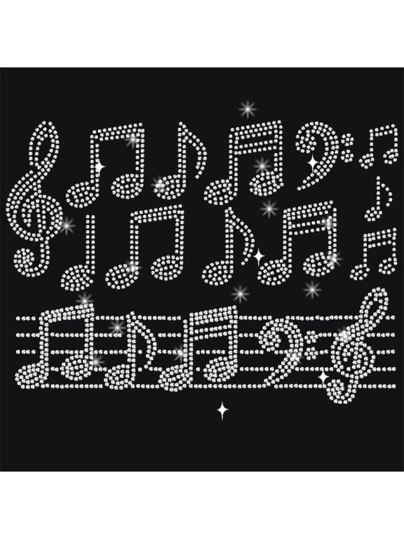 Assorted Musical Notes Rhinestone Iron on Hotfix 8.26x11.69inch Clear Bling Iron on Patch Heat Transfer Decal Clothing Repair Applique DIY Accessories for Clothing Pants Hoodies Bags