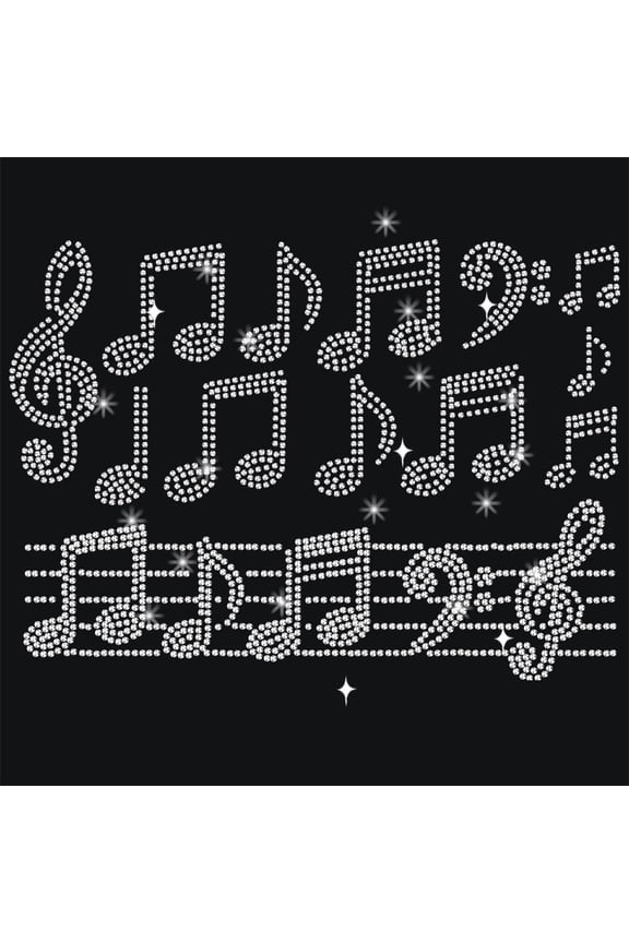 Assorted Musical Notes Rhinestone Iron on Hotfix 8.26x11.69inch Clear Bling Iron on Patch Heat Transfer Decal Clothing Repair Applique for DIY Clothing Pants Hoodies Bags DIY Accessories