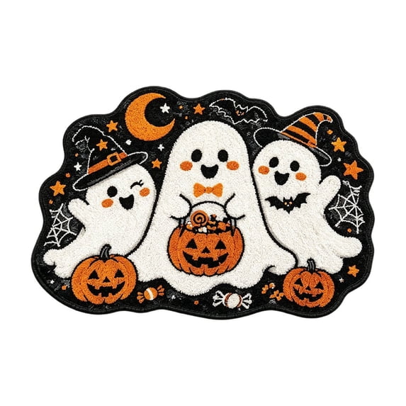 Assorted Novelty Shaped Cute Halloween Pumpkin Bath Mat Soft Absorbent Tufted Non Slip Washable Fall Bathroom Rug for Autumn Holiday Decor 24x16 Inch