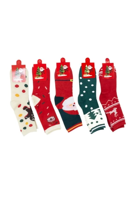 Assorted Pack of 12 Holiday Gift Festive Christmas Pattern Santa Winter Socks