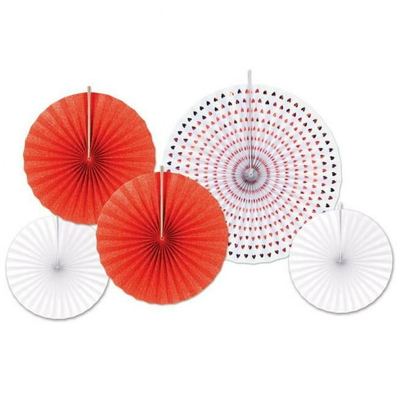 Beistle 70017 Assorted Paper & Foil Decorative Fans, Red & White - Pack of 12