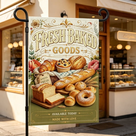 Assorted Pastry Muffin Donut Bread Pattern Polyester Garden Flag,12X18Inch,For Patio Decor