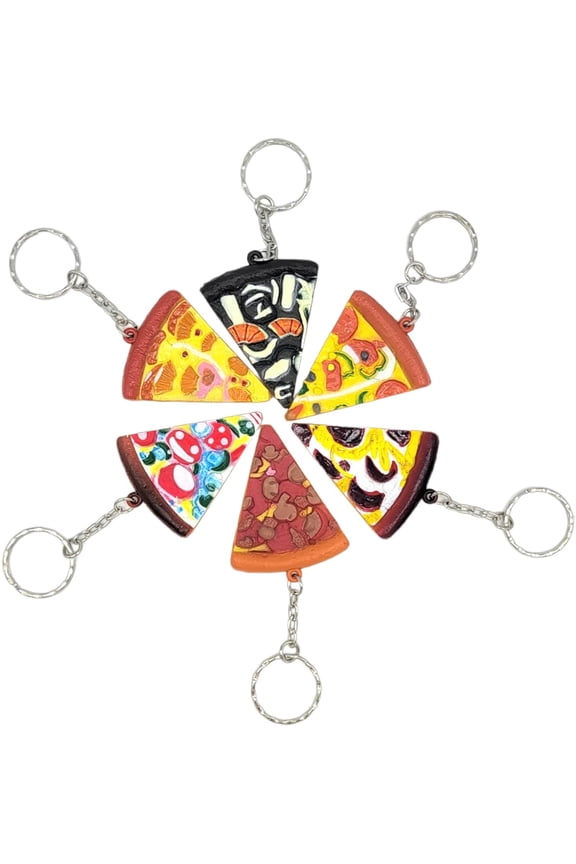 Assorted Pizza Slices Keychains (12 Pack) Highly Detailed 3D Design. Rubber. 2" Slices. Birthday Goodie Party Favor