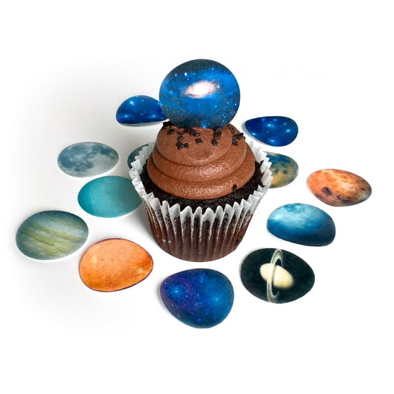 Assorted Planets Solar System Birthday Cake Toppers, by Deco Machine (30 Count)