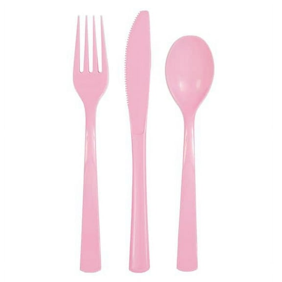 Assorted Plastic Cutlery Set for 6 Light Pink by Unique (Pack of 20)