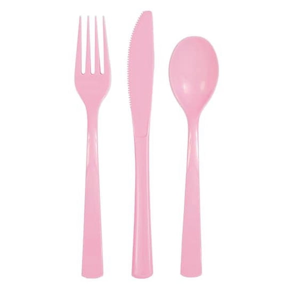 Assorted Plastic Cutlery Set for 6 Light Pink by Unique (Pack of 2)