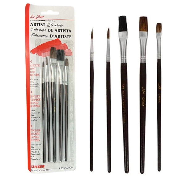 Assorted Pony Hair Artist Brushes: 5CT