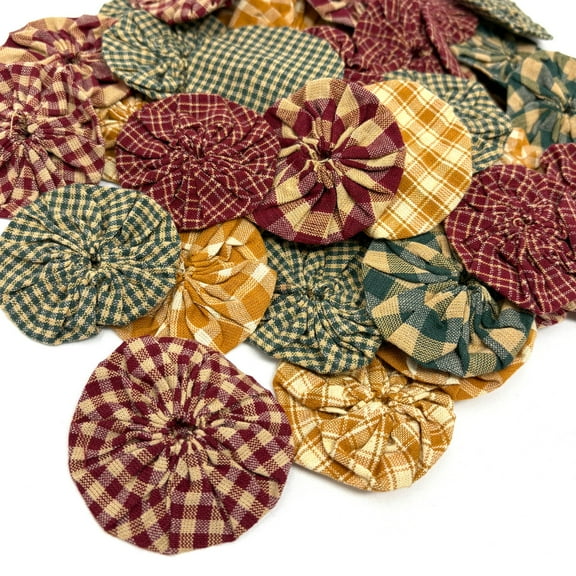 Assorted Primitive Color Yoyos -Homespun Cotton Fabric - Set of 48 - Applique, Embellishment by JCS