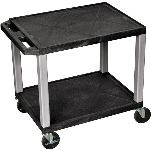 H. Wilson Tuffy 2-Shelf A/V Cart with Electric, Black Shelves and Nickel Legs