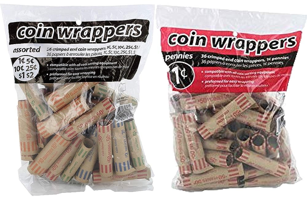 Assorted Quarter, Dimes, Nickels, Pennies, Coin Wrappers (Assorted w