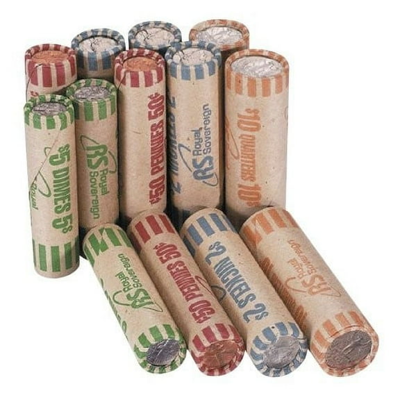 Assorted Quarter, Dimes, Nickels, Pennies, Tubes Paper Coin Wrappers, Pack of 36