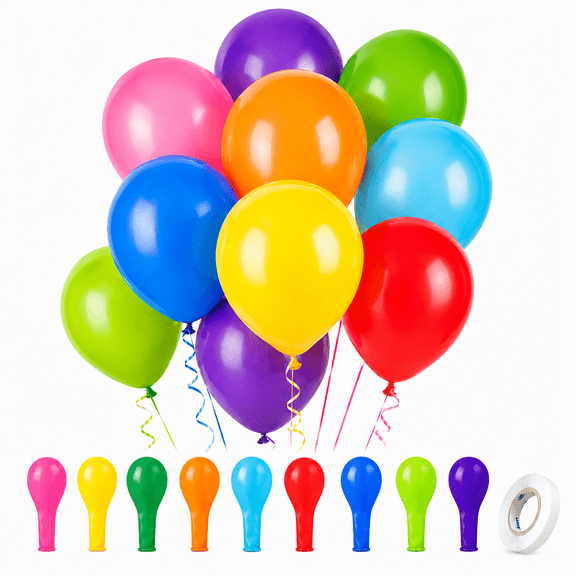 Assorted Rainbow Latex Balloons 100 pack, 12 inch Round Helium Balloons for Birthday, Bridal Shower, Wedding & Party Decorations