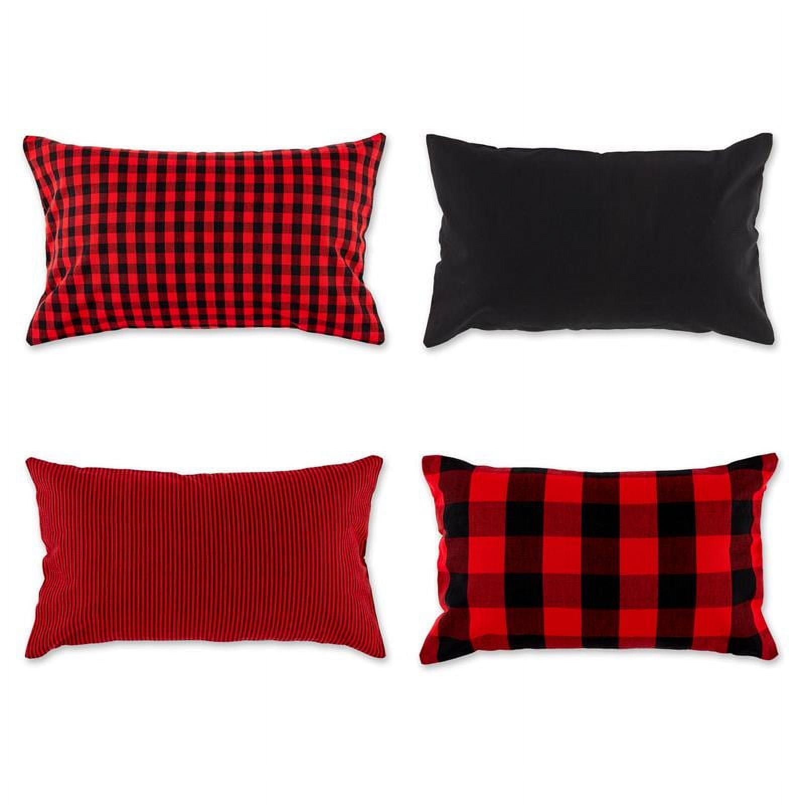 Red and Black Gingham Check Cotton Pillow Covers Set of 4