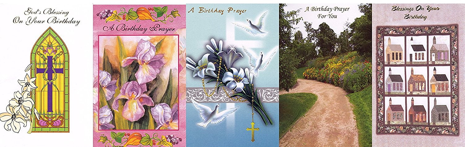 Kaleidoscope Embossed Religious Birthday Blessings Greeting Cards, 30 Pack