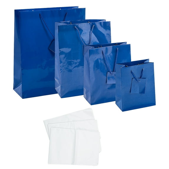Assorted Royal Blue Gift Bags with Tags & Tissue Paper Kit 168 Pieces