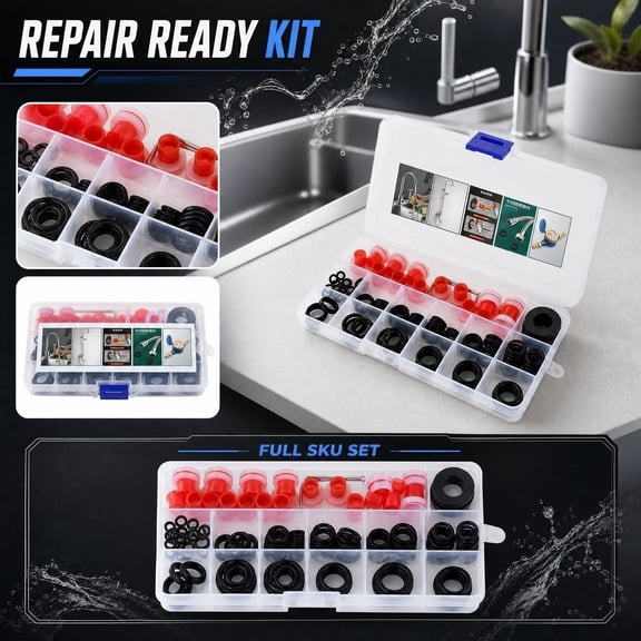 Assorted Rubber O-Ring Washer Seal Kit, Multi-Size Plumbing Gasket Set, Bathroom Kitchen Faucet Shower Water Leak Repair Rubber Replacement Parts