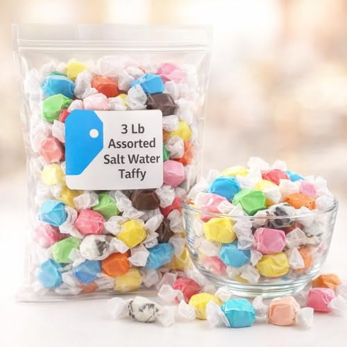 Assorted Salt Water Taffy 3 lb Bag, Colorful Chewy Candy, Classic Sweet Treat