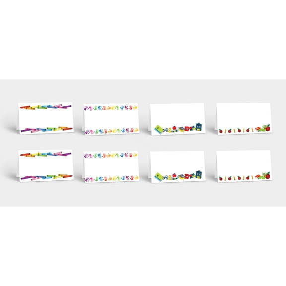 Assorted School Themed Table Tents - 3.5×4”- Unfolded, 3.5×2”- Folded, 32 Cards