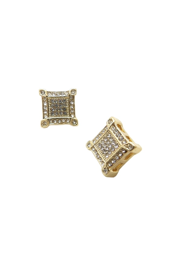 Assorted Shape Stone Stud Magentic Earrings with Lucite Box Display, 1241 Square, Gold-Tone