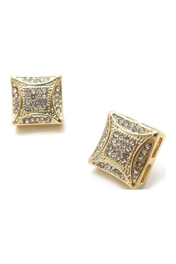 Assorted Shape Stone Stud Magentic Earrings with Lucite Box Display, 1242 Square, Gold-Tone