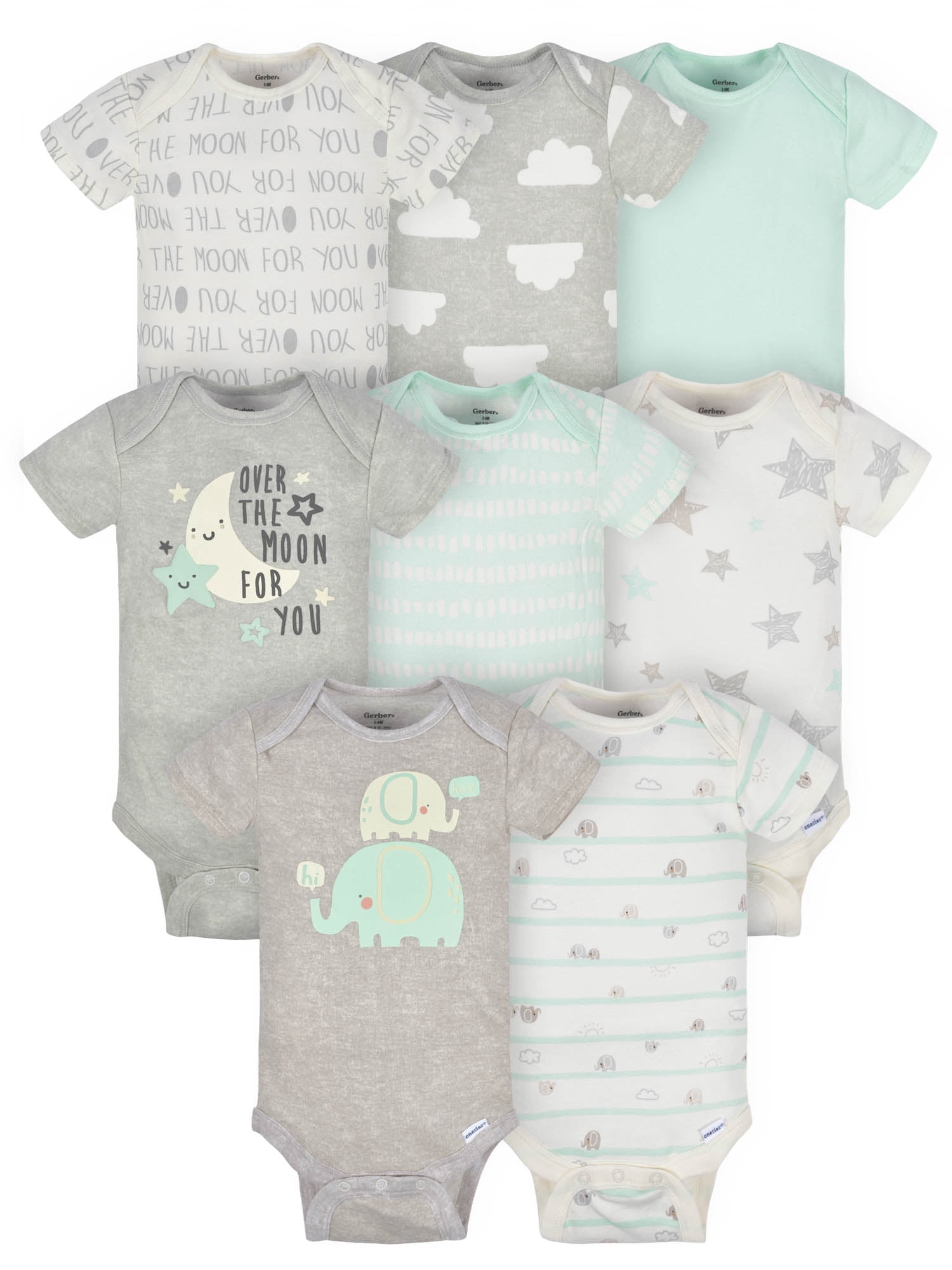 Assorted Short Sleeve Onesies Bodysuits, 8pk (Baby Boy or Baby Girl Unisex)