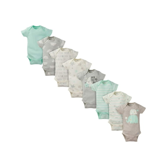 Assorted Short Sleeve Onesies Bodysuits, 8pk (Baby Boy or Baby Girl Unisex)