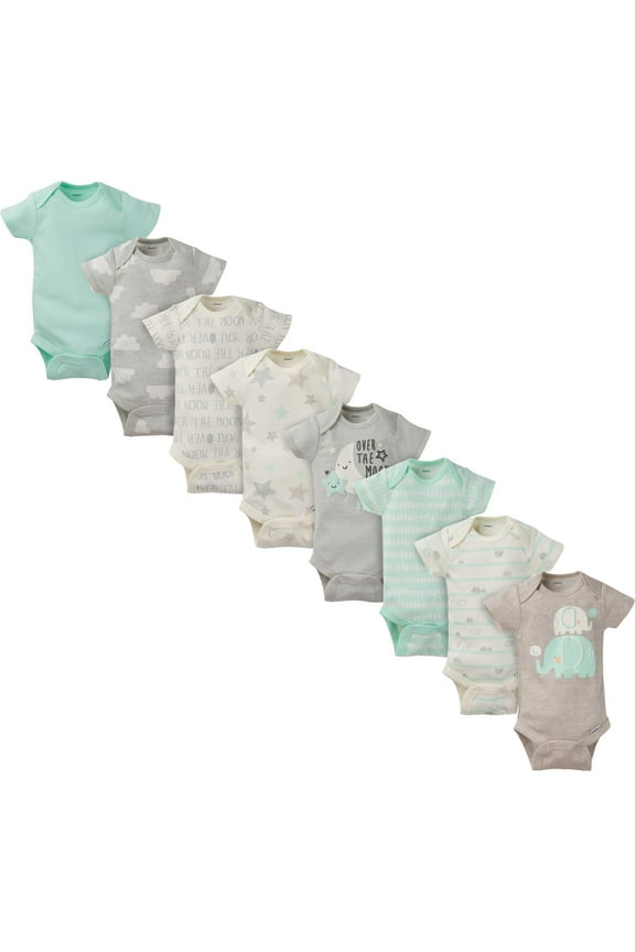 Assorted Short Sleeve Onesies Bodysuits, 8pk (Baby Boy or Baby Girl Unisex)