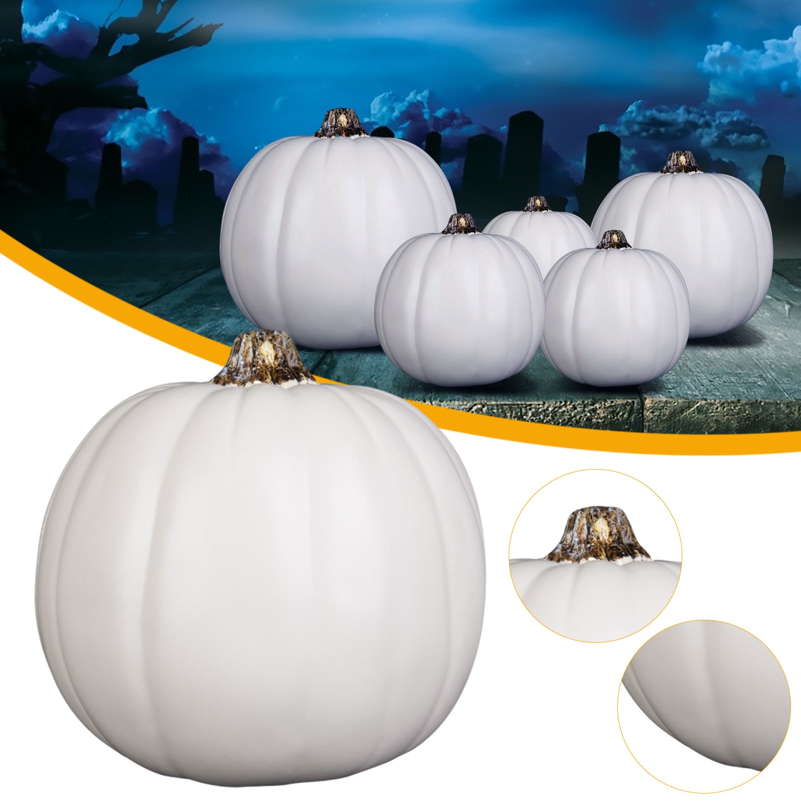 Assorted Size Artificial Pumpkins Fall Decorations 9 Inch White Plastic