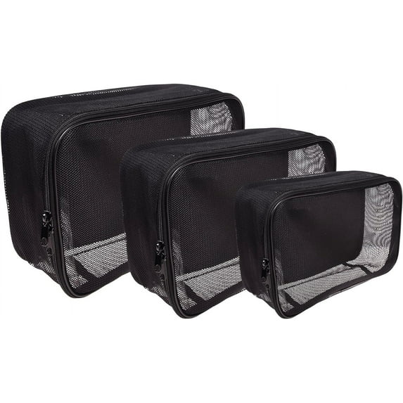 Assorted Size Cosmetics Travel Bag - Black Mesh Make Up Bag/Organizer - 3PC set